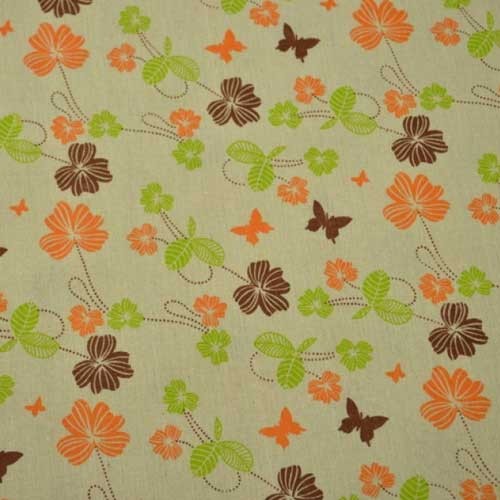 Baumwolle Canvas Stoff "Blumen und Schmetterlinge in braun-grün-orange"