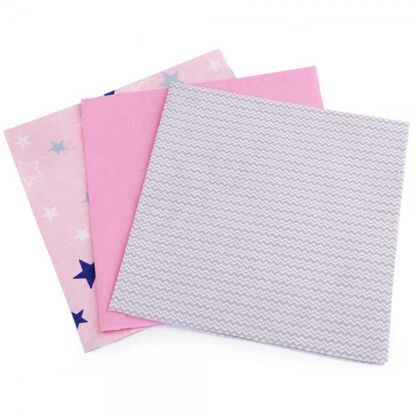 Stoffpaket / Patchworkpaket / Quiltpaket "Sternchen und Zacken in rosa-grau" (3x je ca. 40 x 40 cm)