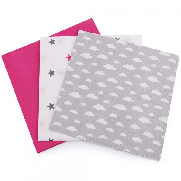 Stoffpaket / Patchworkpaket / Quiltpaket "Sterne und Wolken grau-pink" (3x je ca. 40 x 40 cm)