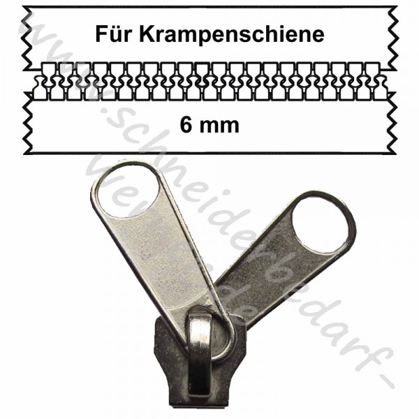 Metall-Zeltschieber silber !für dunkelgrau (156) 6 mm Krampenschiene!