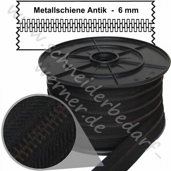 6 mm - Reißverschluss Metallschiene - Meterware