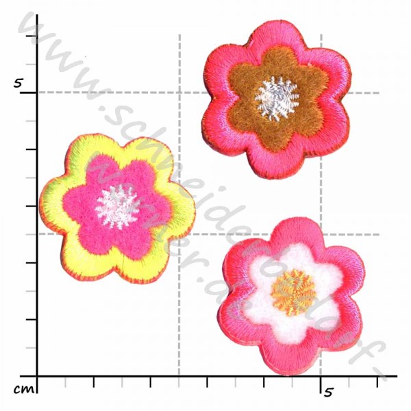 Applikation zum Aufbügeln (3 Blumen Neon-Farben)