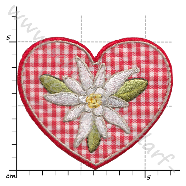Applikation zum Aufbügeln (Karo-Herz mit Edelweiß)