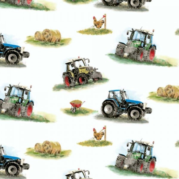 Baumwolle Cretonne Stoff "Traktoren auf dem Feld"