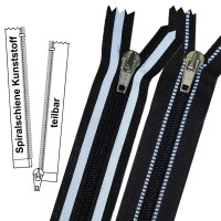 reflektierender Reißverschluss für Jacken - 6 mm Spiralschiene (Kunststoff) - 1-Weg - Teilbar reflektierender Reißverschluss für Jacken - 6 mm Spiralschiene (Kunststoff) - 1-Weg - Teilbar