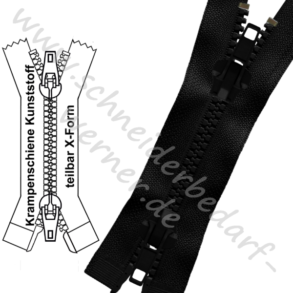 9 mm (extra breit) - Reißverschluss Krampenschiene (Kunststoff) - Jacke - X-Form/2-Wege - Teilbar