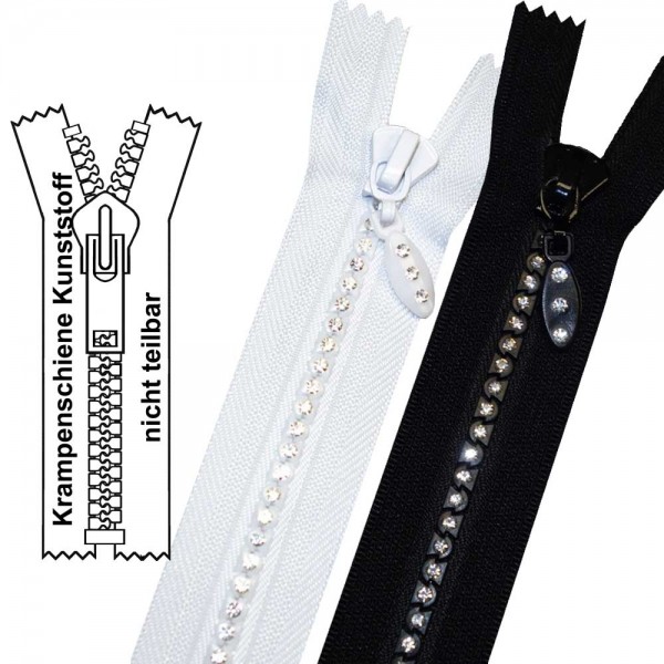5 mm - Strass-Reißverschluss (Krampenschiene) - 1-Weg - Nicht Teilbar