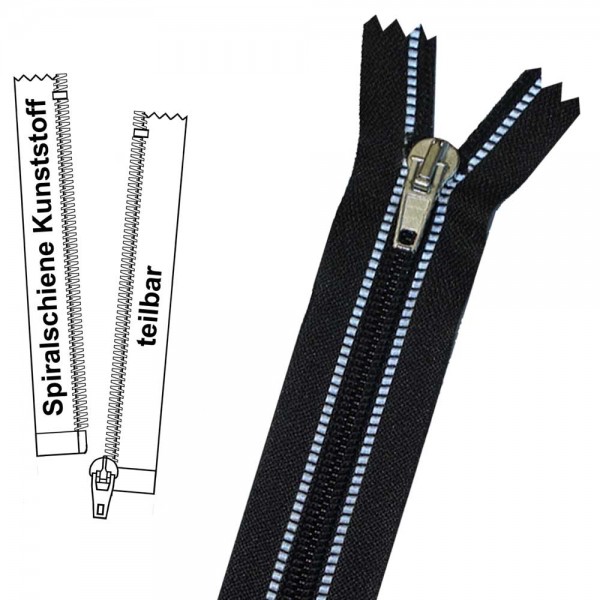 reflektierender Reißverschluss für Jacken - 6 mm Spiralschiene (Kunststoff) - 1-Weg - Teilbar