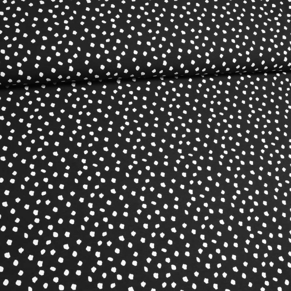 Baumwolljersey Stoff (mit Elasthan) "Scribble-Dots schwarz-weiß (extra breit / 180cm)"