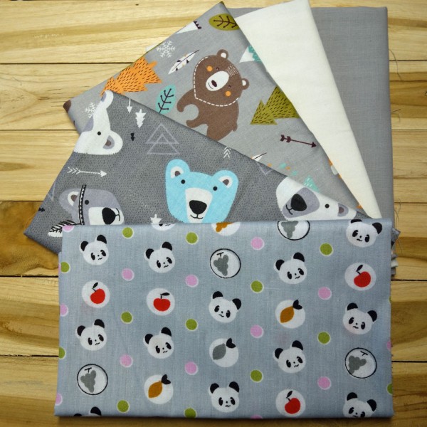 Stoffpaket / Patchworkpaket / Quiltpaket "Bären in grauem Gewand" (5x je ca. 30 x 70 cm)