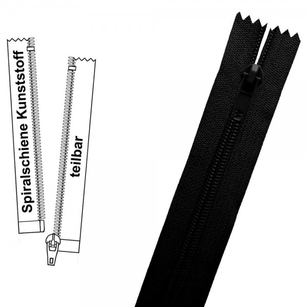 Reißverschluss für Blusen / Kleider - 3 mm (extra feine) Spiralschiene - 1-Weg - Teilbar