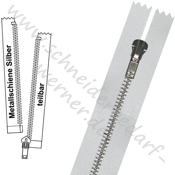 6 mm - Reißverschluss Metallschiene - 1-Weg - Teilbar