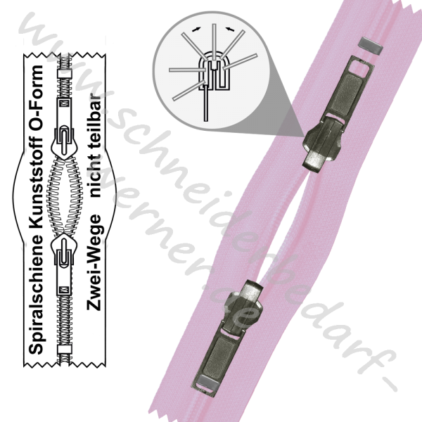 6 mm - 2-Wege-Wende-Reißverschluss (Spiralschiene (Kunststoff)) - O-Form - Nicht Teilbar