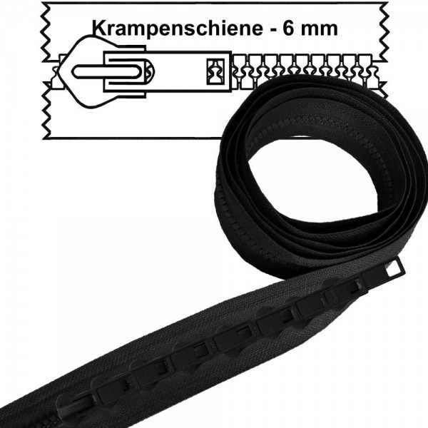5 Meter - 6 mm Krampenschiene Reißverschluss (Meterware) mit 10 Schiebern (aufgezogen)