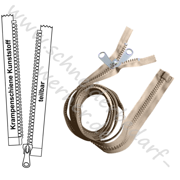 6 mm - Reißverschluss Krampenschiene (Kunststoff) - Zelt - 1-Weg - Teilbar