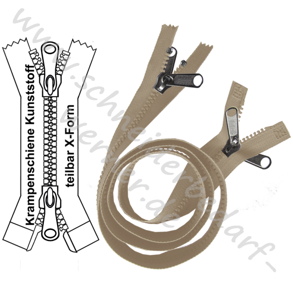 9 mm (extra breit) - Reißverschluss Krampenschiene (Kunststoff) - Zelt - X-Form/2-Wege - Teilbar