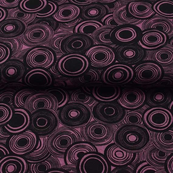 Viskosejersey Stoff (mit Elasthan) "Kreise / Kringel in schwarz-rosa"