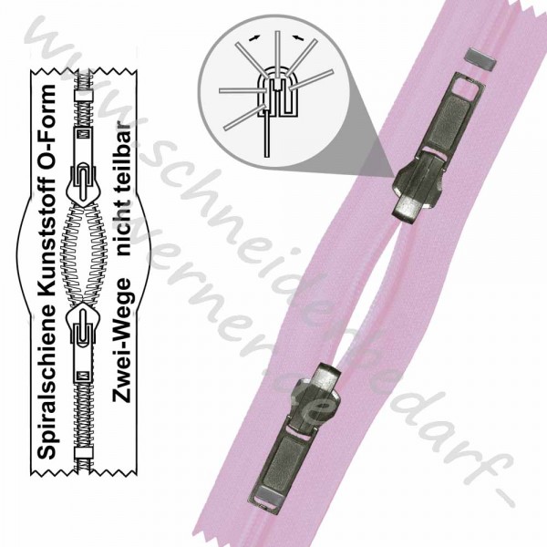 6 mm - 2-Wege-Wende-Reißverschluss (Spiralschiene (Kunststoff)) - O-Form - Nicht Teilbar