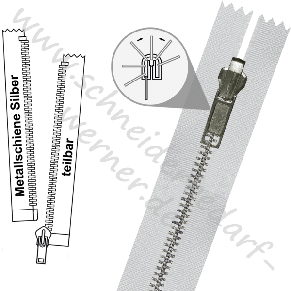 6 mm - 1-Weg-Wende-Reißverschluss (Metallschiene) - Teilbar