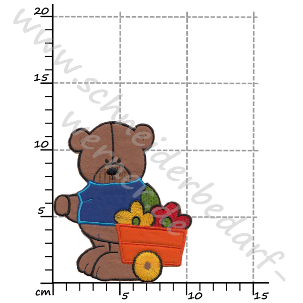 Applikation zum Aufbügeln (Bär mit Blumenwagen)