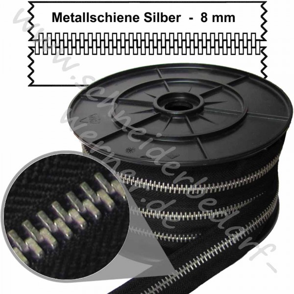 8 mm - Reißverschluss Metallschiene - Meterware