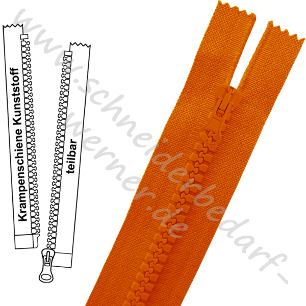 6 mm - Reißverschluss Krampenschiene (Kunststoff) - Jacke - 1-Weg - Teilbar